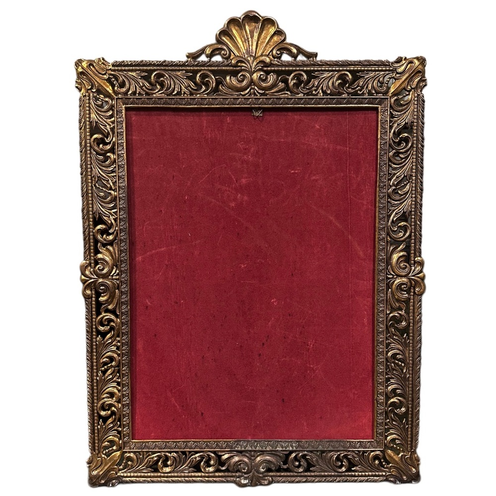 Antique brass Ornate Frame huge scroll work made Italy Picture Frame Red Velvet